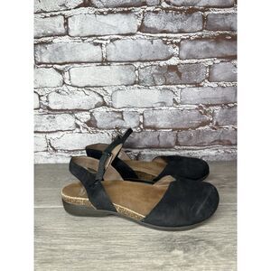 Dansko Rowan Black Leather Waxy MaryJane Closed Toe Sandal Women sz 38EU/7.5M US